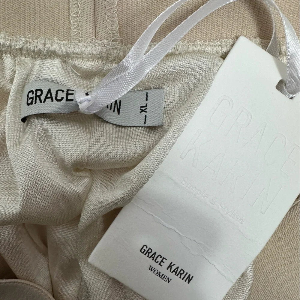 Grace Karin Cream Pleated Pull On Lined Skirt XL NWT NEW